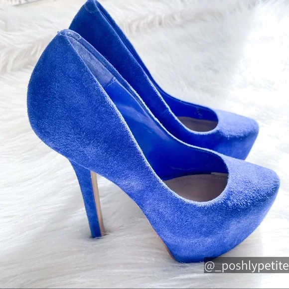 Steve Madden blue suede pump chunky platform heels - Picture 9 of 15